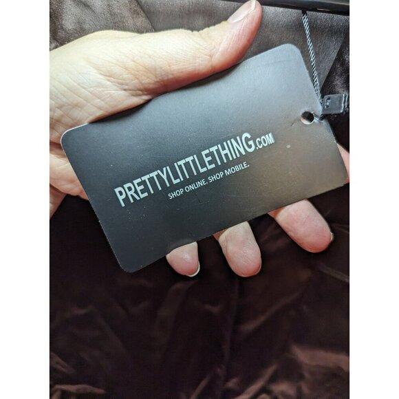 Pretty Little Thing Tall Women's Size 8 Brown Silky Long Sleeve Pajama Blouse - Picture 5 of 10